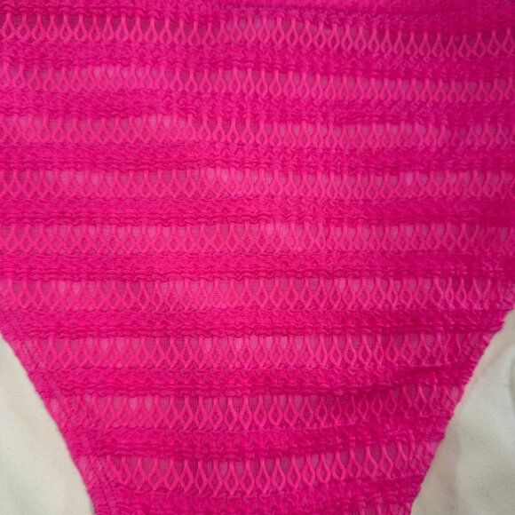 Vibrant Pink Crochet Textured High Waisted 2-Pc Swimsuit Bikini 0X - Picture 9 of 11